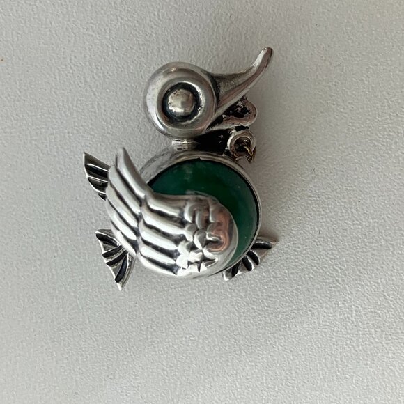 Vintage Sterling Silver Duck Brooch with Green Stone - Picture 3 of 5